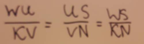 Известно, что два треугольника подобны: δwus∼δkvn. не рисуя треугольников, напиши правильное отношен