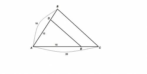 Втреугольнике авс ав=16 см, ас=20 см. на стороне ав отложили отрезок ад=12 см, а на стороне ас отрез