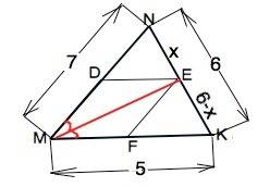 Втреугольник mnk вписан ромб mdef так, что вершины d, e, f лежат соответственно на сторонах на mn, n