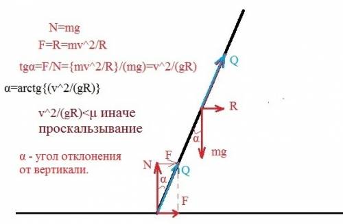 Как найти угол отклонения велосипедиста при движении по окружности