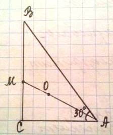 Точка о-центр окружности, вписанный в прямоугольный треугольник авс,угол вас равен 30°.найдите угол