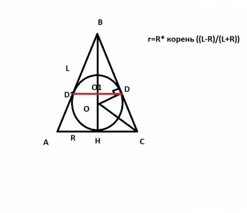 Вконус, у которого радиус основания равен r, а образующая l, вписана сфера. найти длину линии, по ко