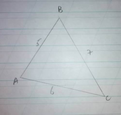 )построить треугольник abc, если ab=5см, ac=6 см, bc=7см. можно решение желательно фоткой? ) я тупой