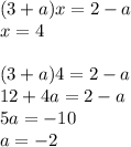 (3+a)x=2-a \\ x=4 \\ \\ (3+a)4=2-a \\ 12+4a=2-a \\ 5a=-10 \\ a=-2