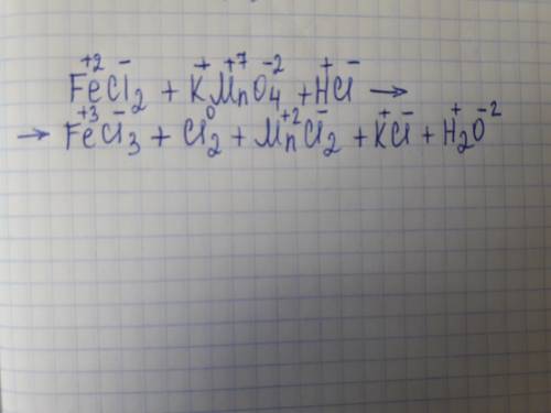 Расставьте степени окисления у всех элементов. fecl2+kmno4+hcl=fecl3+cl2+mncl2+kcl+h2o