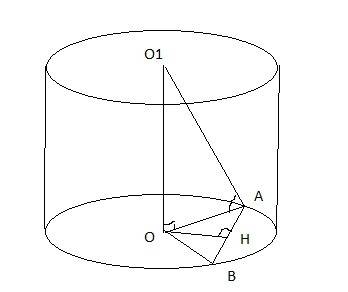 Хорда основания цилиндра равна 16 см и удалена от центра этого основания на 6 см. отрезок, соединяющ
