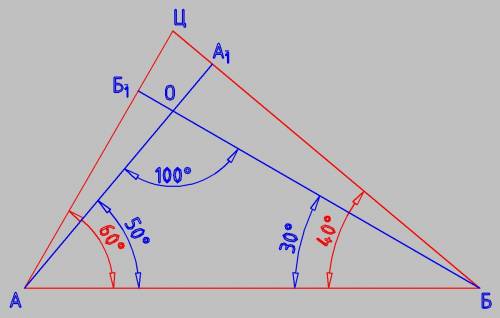 Два угла треугольника равны 40 градусов и 60 градусов найдите острый угол , который образует высоты