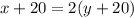 x + 20 = 2(y+20)