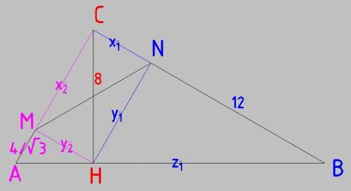 Высота ch треугольника abc равна 8, где основание высоты h лежит на отрезке ab. hn -высота треугольн