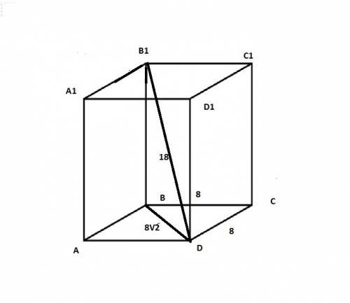 с в прямоугольном параллелепипеде abcda1b1c1d1 известно что db1=18 cd=8 dc=8 найдите длину ребра dd1