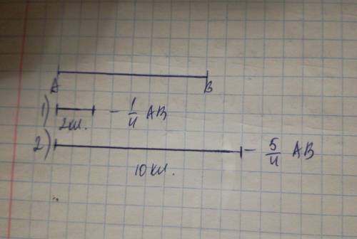 Длина отрезка ав составляет 8 клеток . начертите отрезки равные : 1/4 отрезка ав, 5/4 отрезка ав