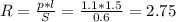 R= \frac{p*l}{S} = \frac{1.1*1.5}{0.6} = 2.75