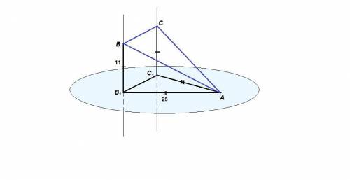 Кплоскости проведены две перпендикулярные прямые, которые пересекают плоскость в точках b1 и c1. на