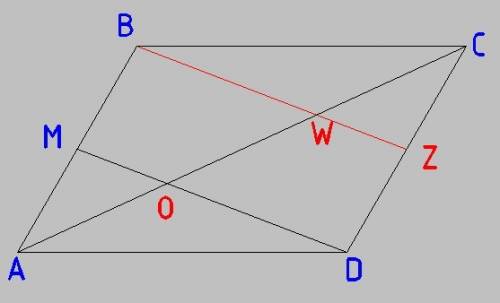 Диагональ ас параллелограмма авсd равна 18 см. середина м стороны ав соединена с вершиной d. найдите