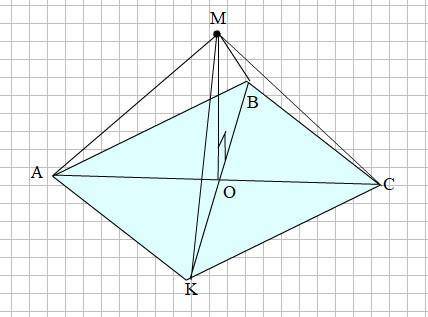 Abck- квадрат со стороной 4 см. o-точка пересечения его диагоналей. отрезок om перпендикулярен плоск