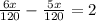 \frac{6x}{120}-\frac{5x}{120}=2