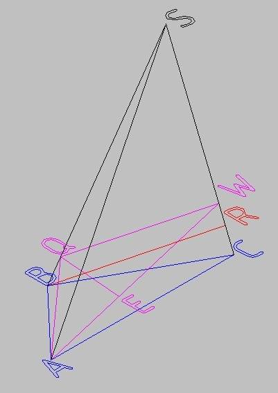 Втреугольной пирамиде sabc, sa=sb=sc=6, ab=2, bc=3, ac=4, вычислить косинус двугранного угла при реб