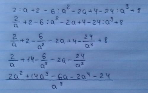 Выражение 2/a+2 - 6/a^2 - 2a +4 - 24/a^3+8