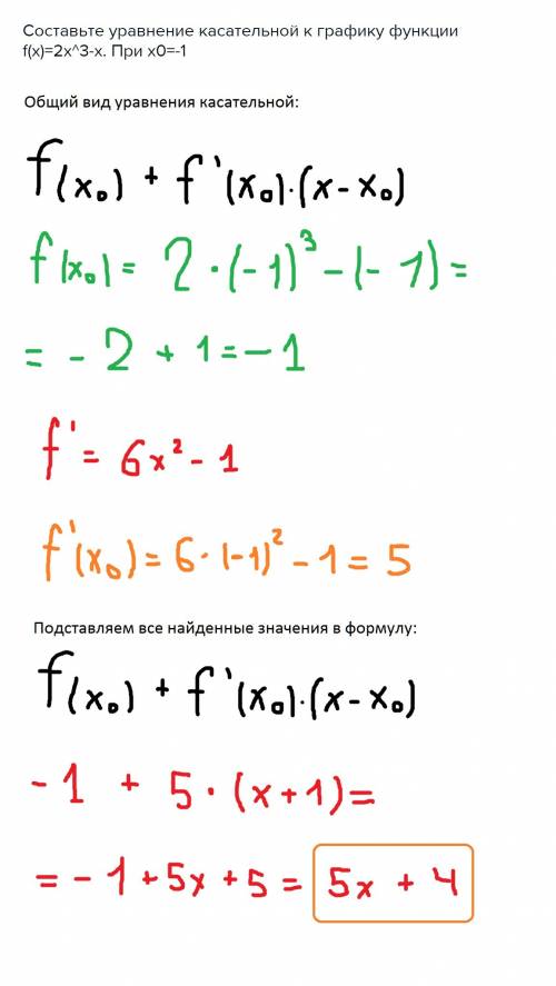Составьте уравнение касательной к графику функции f(x)=2x^3-x. при x0=-1