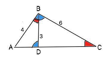 Утреугольника авс ав = 4 см, вс = 6 см, вd = 3 см, в угол авd равен углу асв. найдите ас