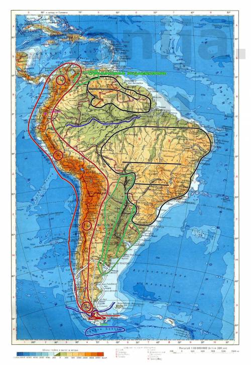 На карте южной америки найдите объекты, выделеные в тексте параграфа жирным шрифтом. вот эти слова: