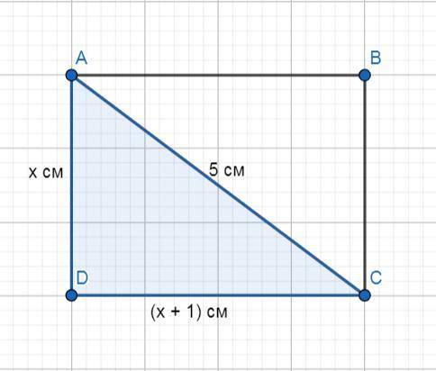 Одна из сторон прямоугольника на 1 см больше другой,а его диагональ равна 5 см.найти периметр прямоу