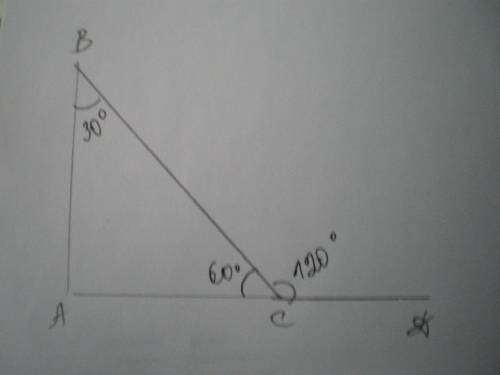 1из внешних углов прямоугольного треугольника равен 120 градусов. найдите большую имеющие стороны тр
