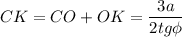 CK=CO+OK=\dfrac{3a}{2tg\phi }