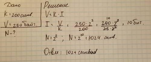 Сообщение содержит 200 символов .сколько символов в алфавите ,если все сообщение содержит 250 байтов