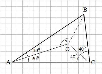 Втреугольнике abc угол a=40,угол c=80.биссектрисы ak и bm треугольника abc пересекаются в точке o.на
