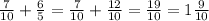 \frac{7}{10}+\frac{6}{5}=\frac{7}{10}+\frac{12}{10}=\frac{19}{10}=1\frac{9}{10}