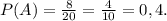 P(A)= \frac{8}{20} =\frac{4}{10} =0,4.