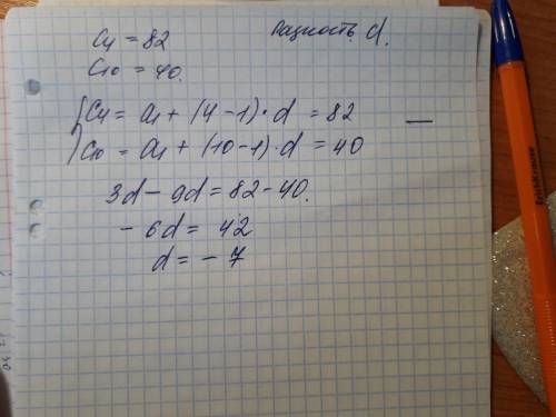 Найдите разность арифметической прогрессии cn если c4=82 c10=40