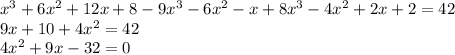 x^{3}+6x^{2}+12x+8-9x^{3}-6x^{2}-x+8x^{3}-4x^{2}+2x+2=42 \\ 9x+10+4x^{2}=42 \\ 4x^{2}+9x-32=0