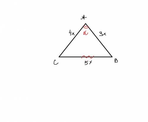 Втреугольнике abc ab: bc: ac=3: 5: 4 какой угол треугольника наибольший