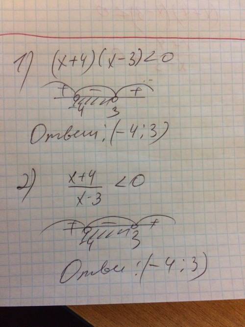 (x+4)(x-3)< 0 x+4/x-3< 0 найти множество решений неравенств