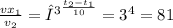 \frac{v x_{1} }{v_{2} } } =γ^ \frac{t_{2}-t_1}{10} =3^4=81