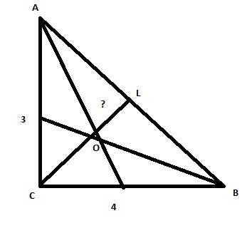 Катеты прямоугольного треугольника = 3 и 4 см.найти расстояние от т. пересечения медианы треугольник