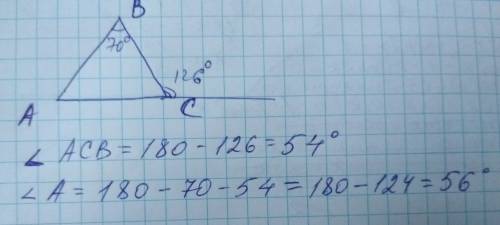 Вариант 1. внешний угол при вершине с ∆авс равен 126°. найдите градусные меры < a и < с, если