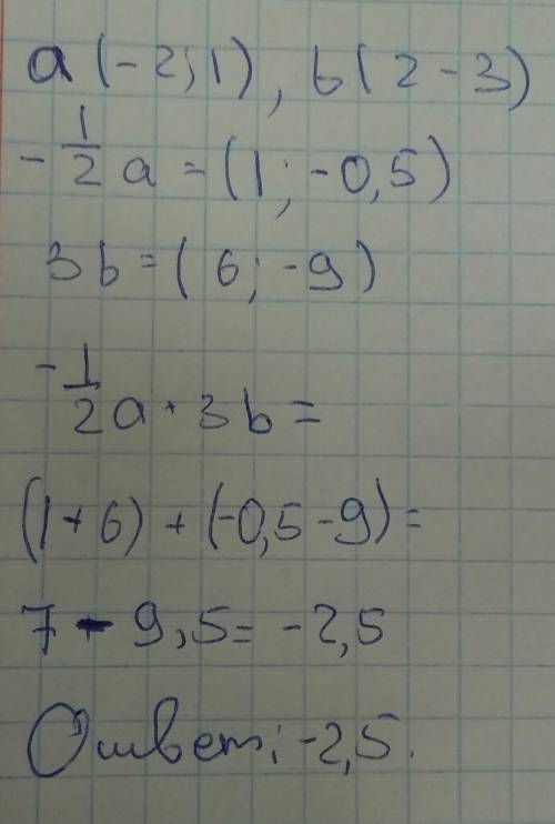 Дано вектори a(-2; 1), b(2; -3). знайдіть координати вектора -1/2a+3b