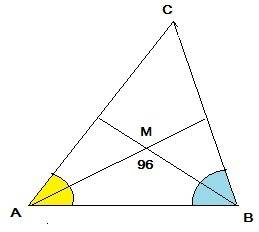 Биссектрисы углов a и b треугольника abc пересекаются в точке m. найдите c, если amb = 96