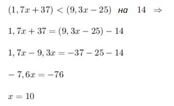17 нужно сделать за 15-25минут ! при каком значении x значение выражения 1,7x+37 меньше значения выр