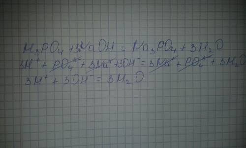 Напишите сокращенное ионное уравнение: h3po4 + 3naoh = na3po4 + 3h2o