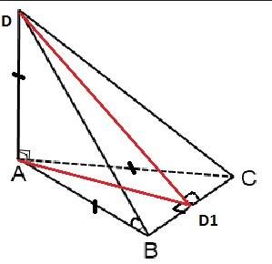 Дана треугольная пирамида dabc. известно, что ребро da перпендикулярно плоскости abc, треугольник ab