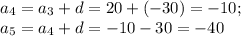 a_4=a_3+d=20+(-30)=-10; \\ &#10;a_5=a_4+d=-10-30=-40