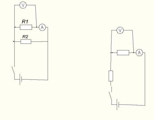 Начертите схему электрической цепи, содержащей гальванический элемент, выключатель, r1 и r2, амперме