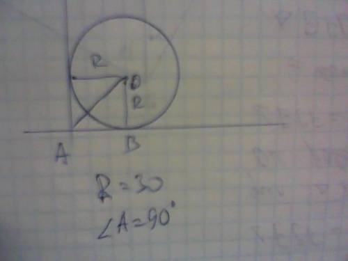 Стороны угла а касаются окружности с центром о радиуса r. определи расстояние oa, если угол a=90°c и