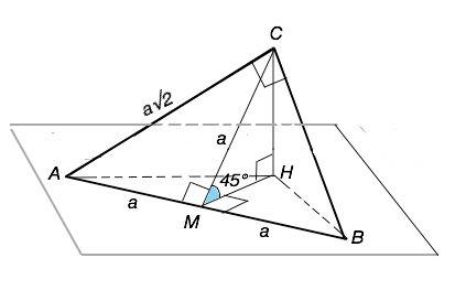 Через гипотенузу прямоугольного и равнобедренного треугольника проведена плоскость, которая образует