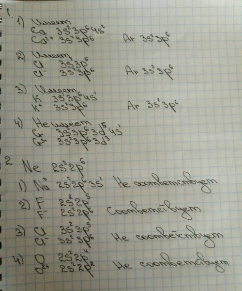 1. электронную конфигурацию инертного газа не имеет ион: 1) ca 2+ 2) cl- 3) k+ 4) cr 3+ 2. атому нео