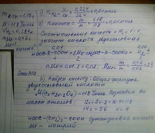 При реакции 1.18г. неизвестной карбоновой кислоты с 0.46г. неизвестным щелочным металлом, выделилось